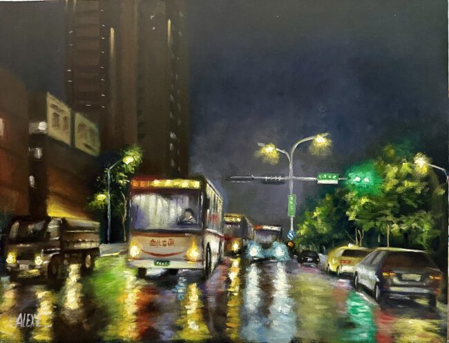 Traffic in the Night Rain