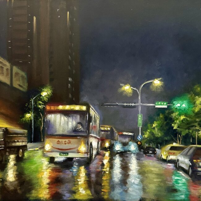 Traffic in the Night Rain